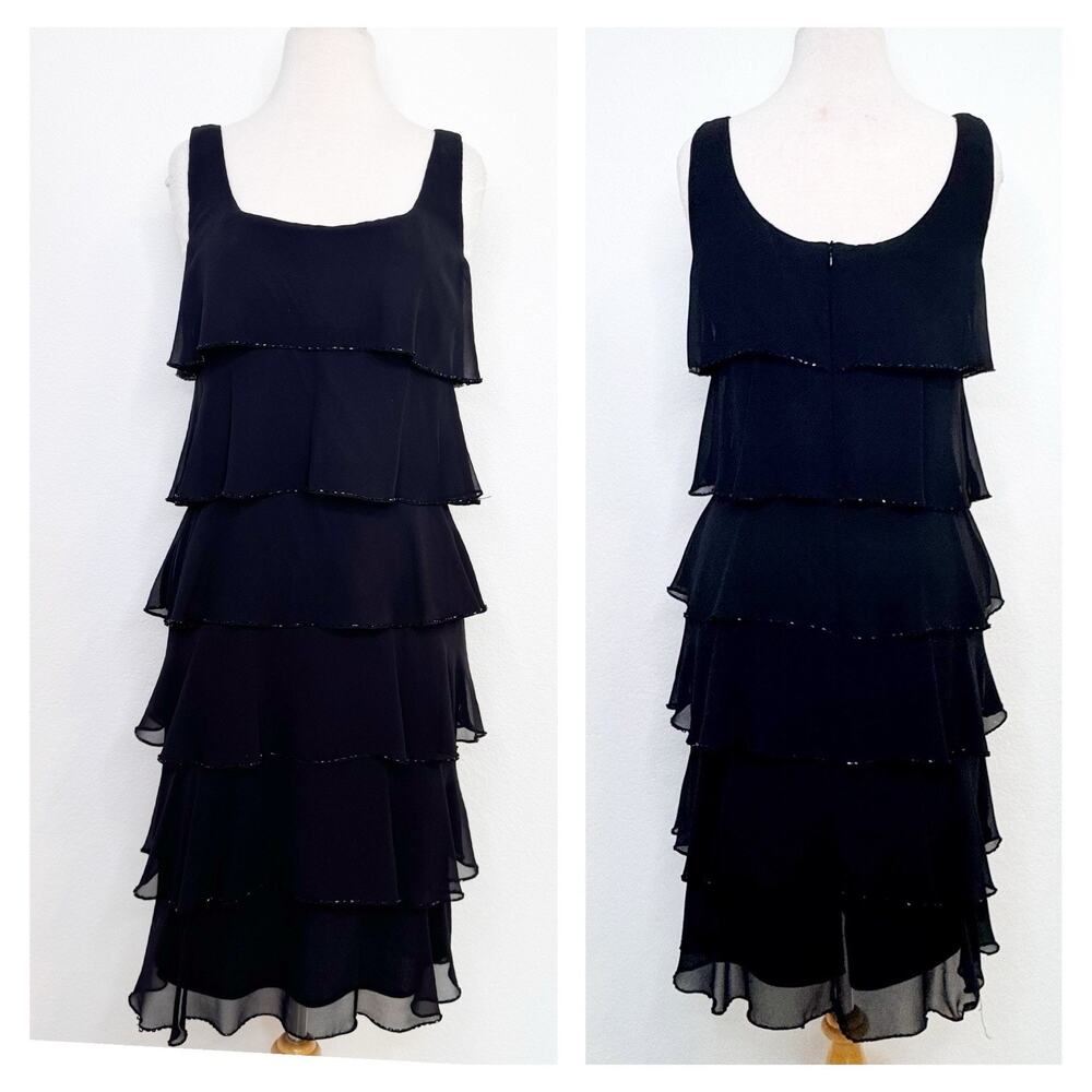 Patra Womens Tiered Sleeveless‎ Knee Dress Size 6 Black Evening Special Occasion